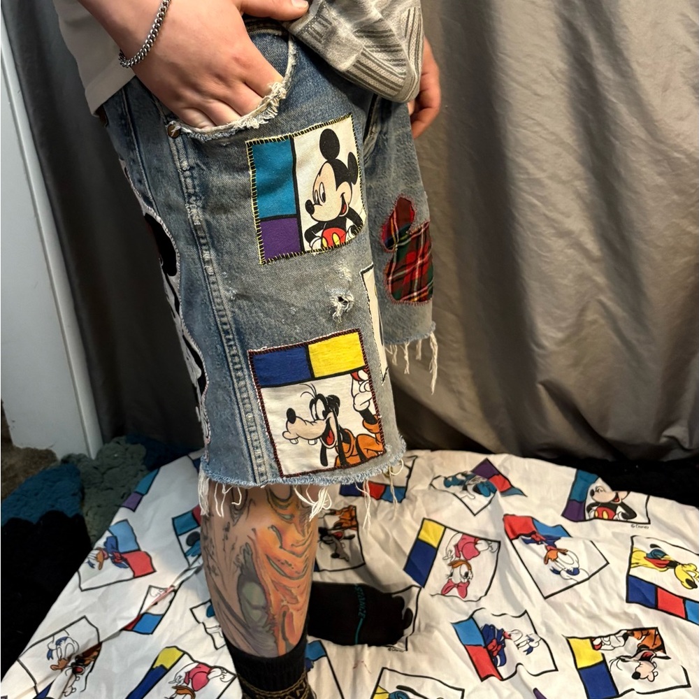 1/1 Custom Patchwork Mickey Jorts - image 1
